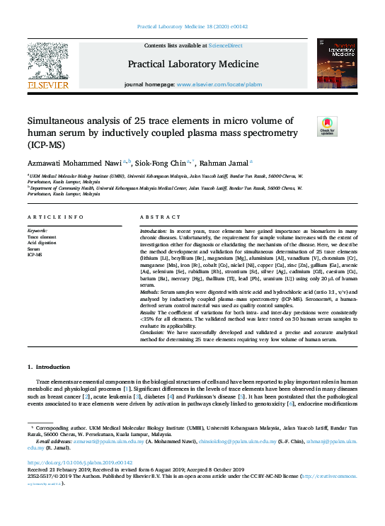(PDF) Simultaneous analysis of 25 trace elements in Micro volume of ...