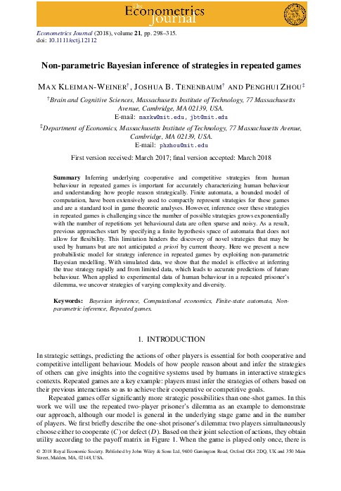(PDF) Non-parametric Bayesian inference of strategies in repeated games