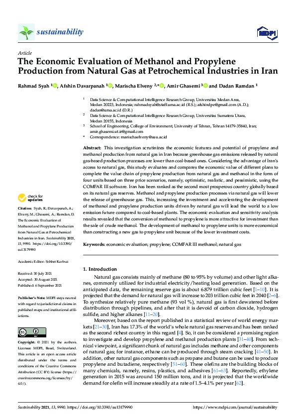 (PDF) The Economic Evaluation of Methanol and Propylene Production from ...