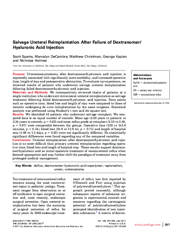 (PDF) Salvage Ureteral Reimplantation After Failure of Dextranomer ...