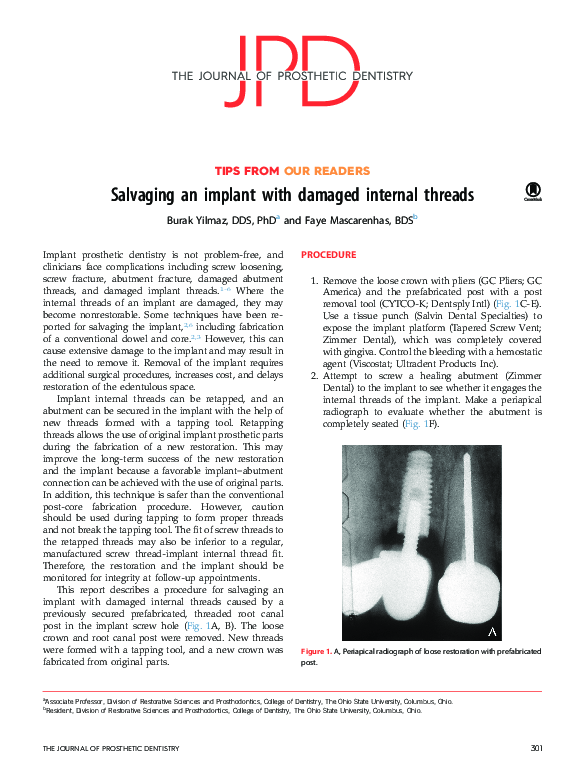 (PDF) Salvaging an implant with damaged internal threads
