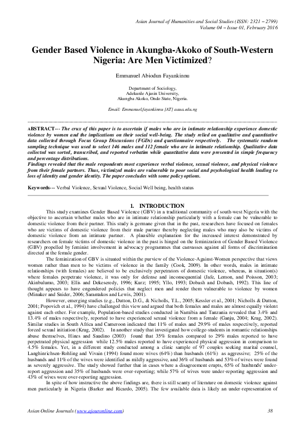 (PDF) Gender based violence in Akungba-Akoko of South-Western Nigeria ...