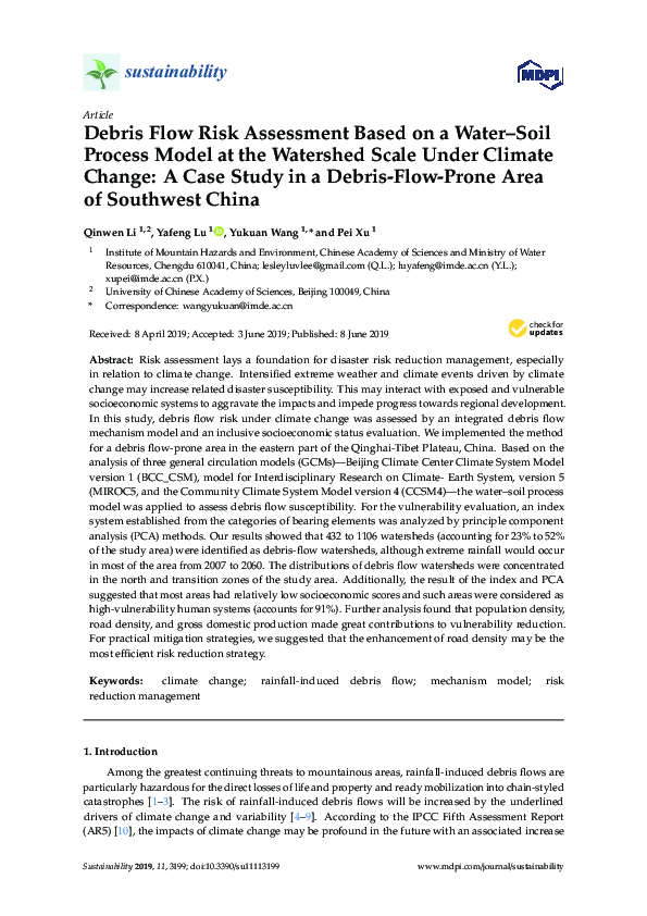 (PDF) Debris Flow Risk Assessment Based on a Water–Soil Process Model ...