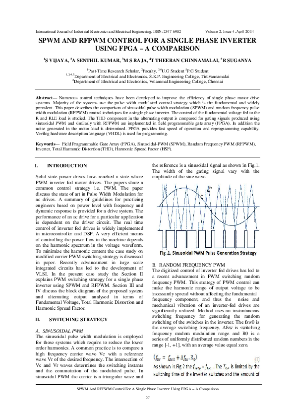 (PDF) SPWM and RFPWM Control for a Single Phase Inverter Using Fpga – a ...