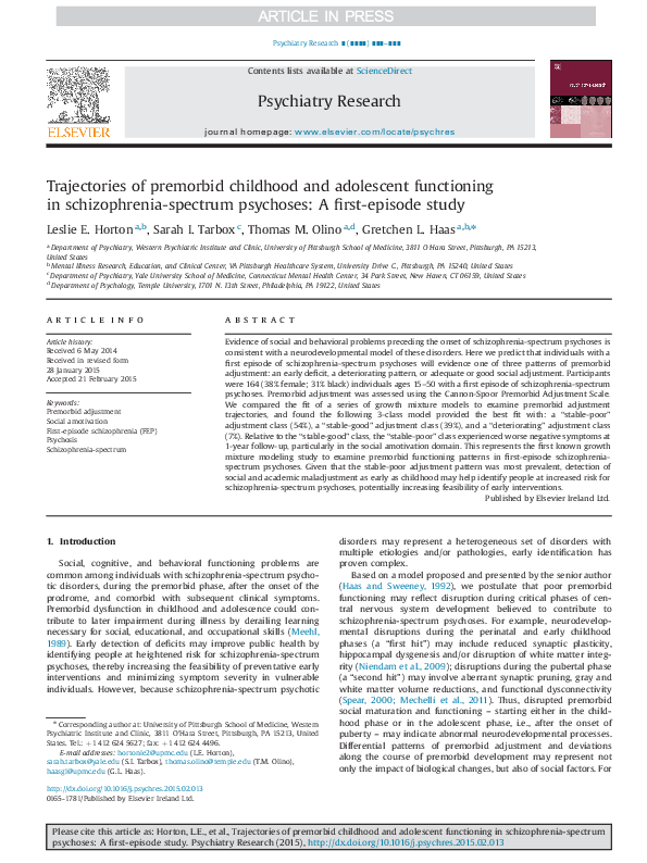 (PDF) Trajectories of premorbid childhood and adolescent functioning in ...