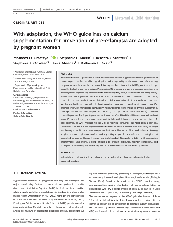 (PDF) With adaptation, the WHO guidelines on calcium supplementation ...