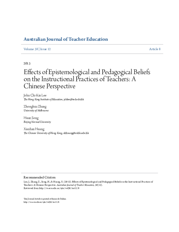 (PDF) Effects of Epistemological and Pedagogical Beliefs on the ...