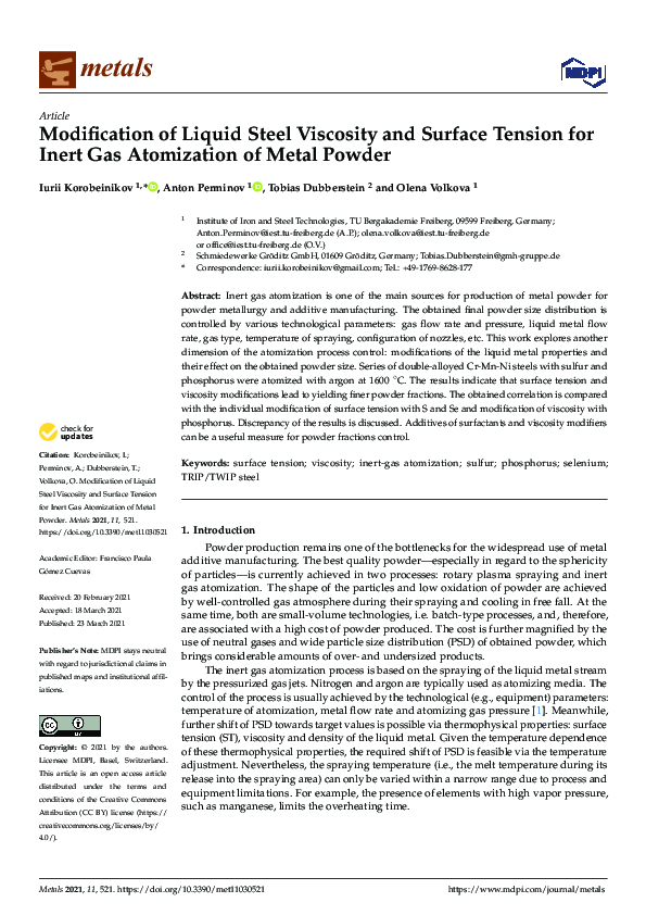 (PDF) Modification of Liquid Steel Viscosity and Surface Tension for ...