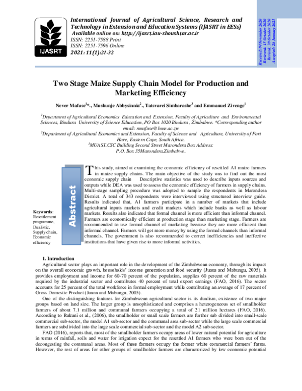 (PDF) Two Stage Maize Supply Chain Model for Production and Marketing ...