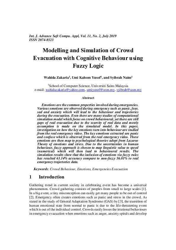 (PDF) Modelling and Simulation of Crowd Evacuation with Cognitive ...