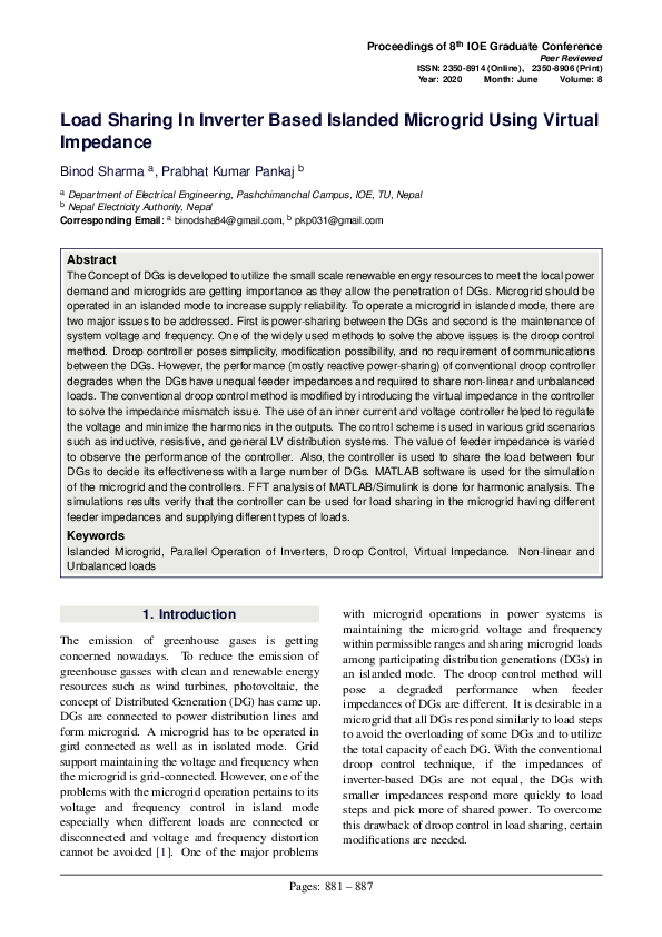 (PDF) Load Sharing In Inverter Based Islanded Microgrid Using Virtual ...