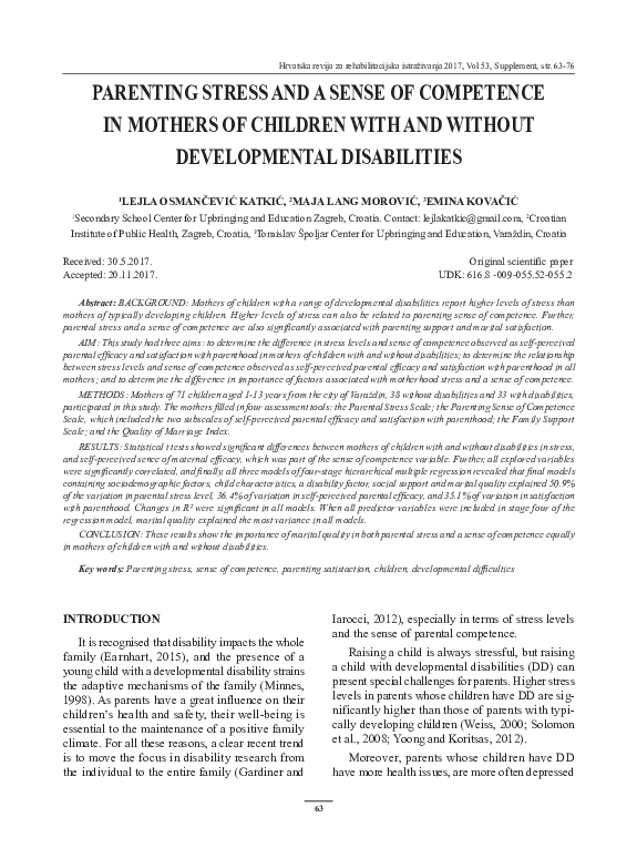(PDF) Parenting stress and a sense of competence in mothers of children ...