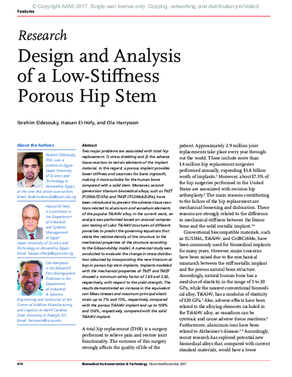(PDF) Research: Design and Analysis of a Low-Stiffness Porous Hip Stem