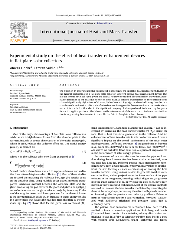 (PDF) Experimental study on the effect of heat transfer enhancement ...