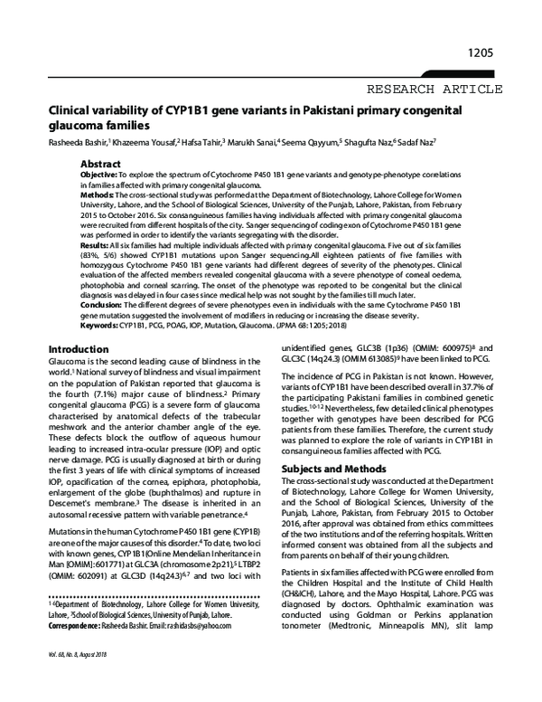 (PDF) Clinical variability of CYP1B1 gene variants in Pakistani primary ...