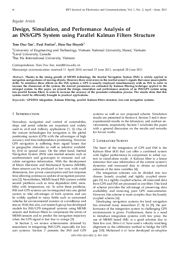 (PDF) Design, Simulation, and Performance Analysis of an INS/GPS System ...