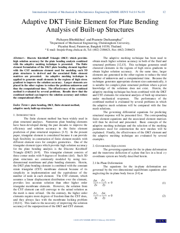 (PDF) Adaptive DKT Finite Element for Plate Bending Analysis of Built ...