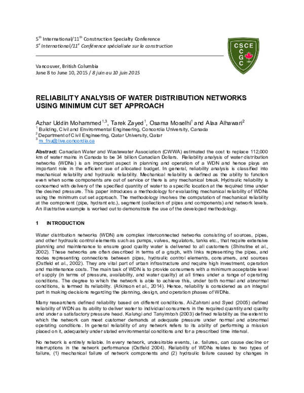 (PDF) Reliability Analysis of Water Distribution Networks Using Minimum ...