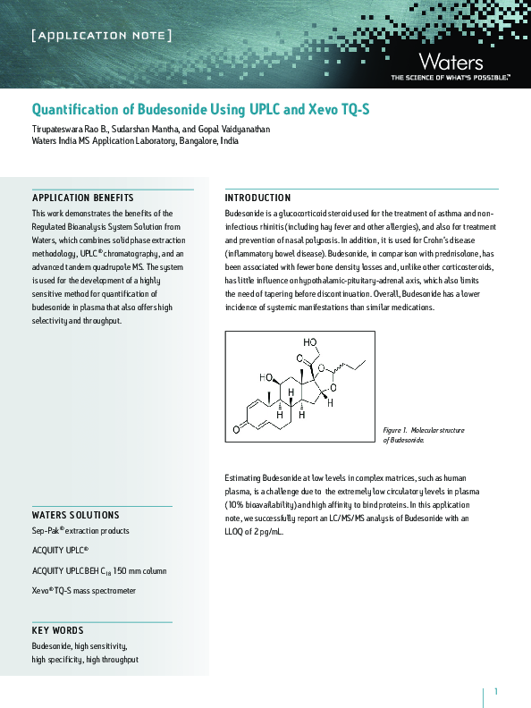(PDF) Quantification of Budesonide Using UPLC and Xevo TQ