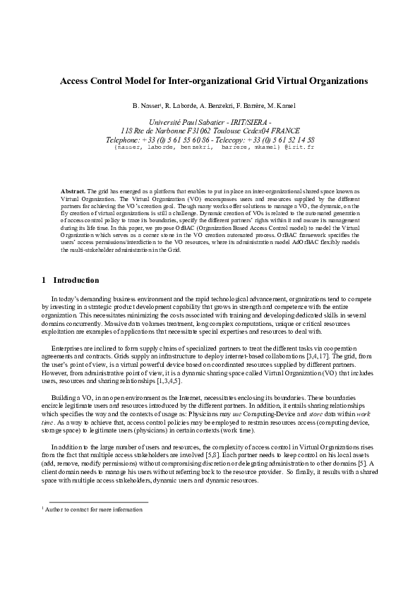 (PDF) Access Control Model for Inter-organizational Grid Virtual ...