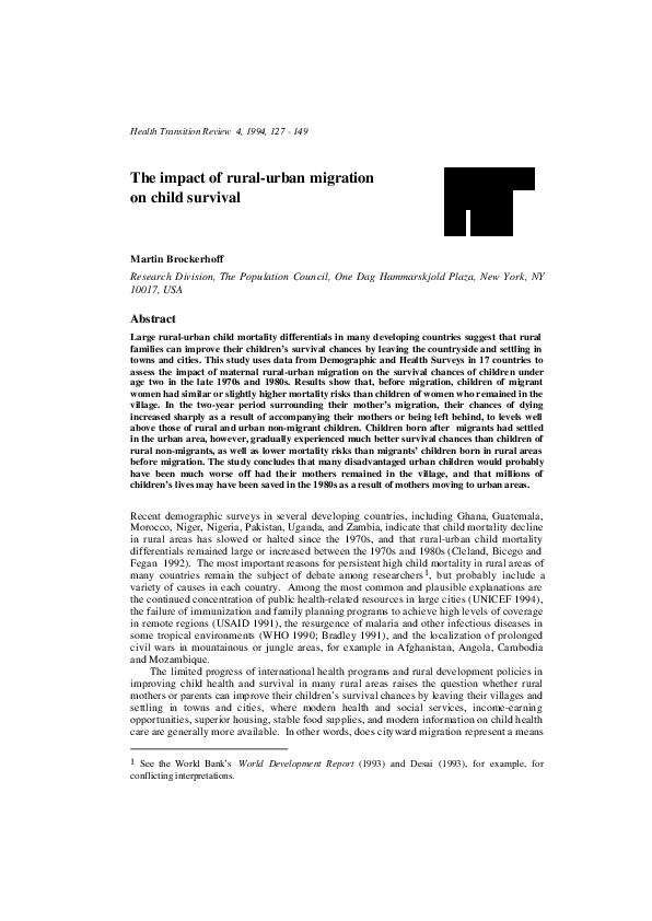 (PDF) The impact of rural-urban migration on child survival