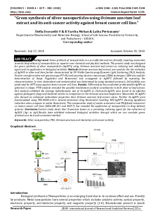 (PDF) “ Green synthesis of silver nanoparticles using Ocimum sanctum ...