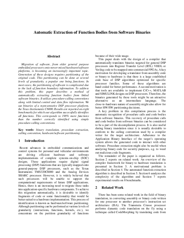 (PDF) Automatic extraction of function bodies from software binaries