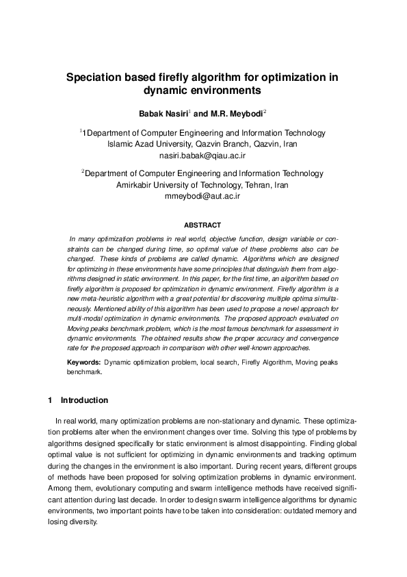 (PDF) Speciation based firefly algorithm for optimization in dynamic ...