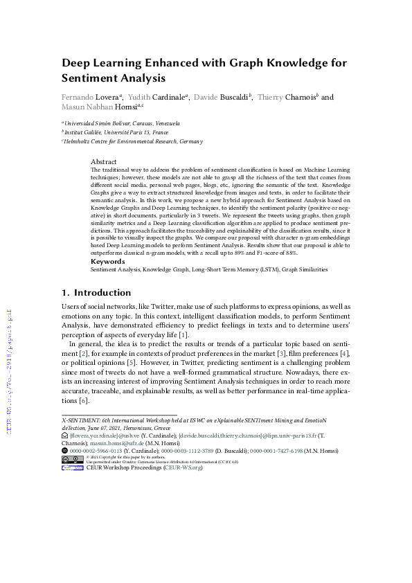 (PDF) Deep Learning Enhanced with Graph Knowledge for Sentiment Analysis