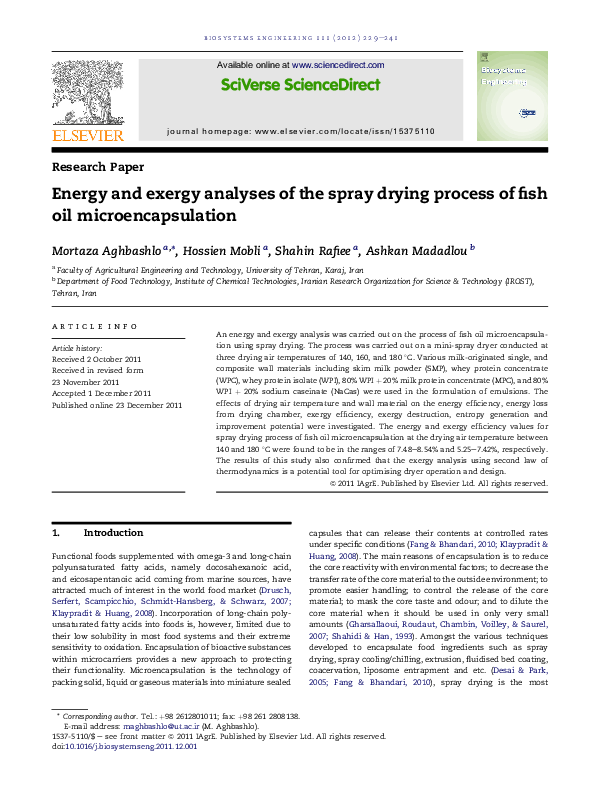 (PDF) Energy and exergy analyses of the spray drying process of fish ...