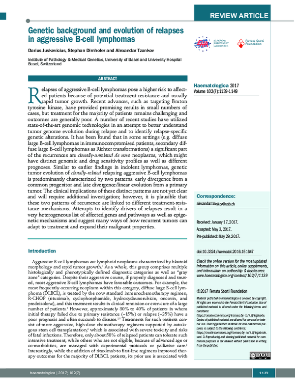 (PDF) Genetic background and evolution of relapses in aggressive B-cell ...