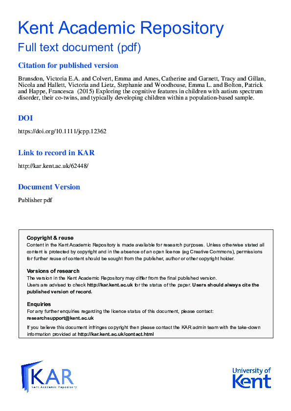 (PDF) Exploring the cognitive features in children with autism spectrum ...