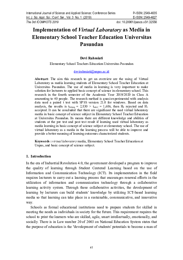 (PDF) Implementation of Virtual Laboratory as Media in Elementary ...