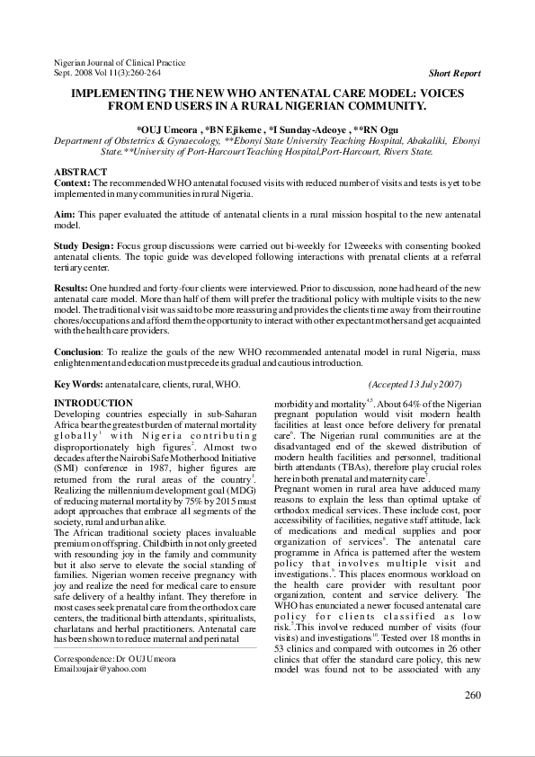 (PDF) Implementing the new WHO antenatal care model: voices from end ...