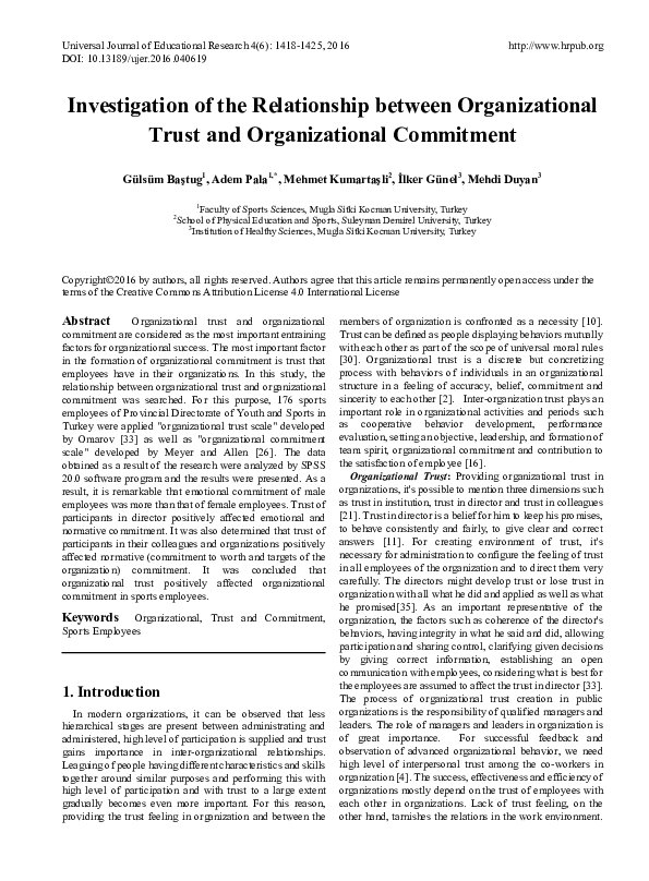 (PDF) Investigation of the Relationship between Organizational Trust ...