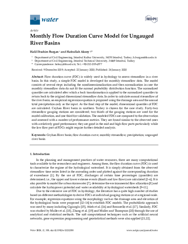 (PDF) Monthly Flow Duration Curve Model for Ungauged River Basins