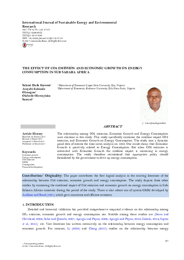(PDF) The Effect of Co2 Emission and Economic Growth on Energy ...