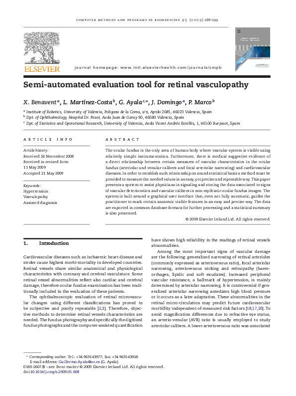 (PDF) Semi-automated evaluation tool for retinal vasculopathy