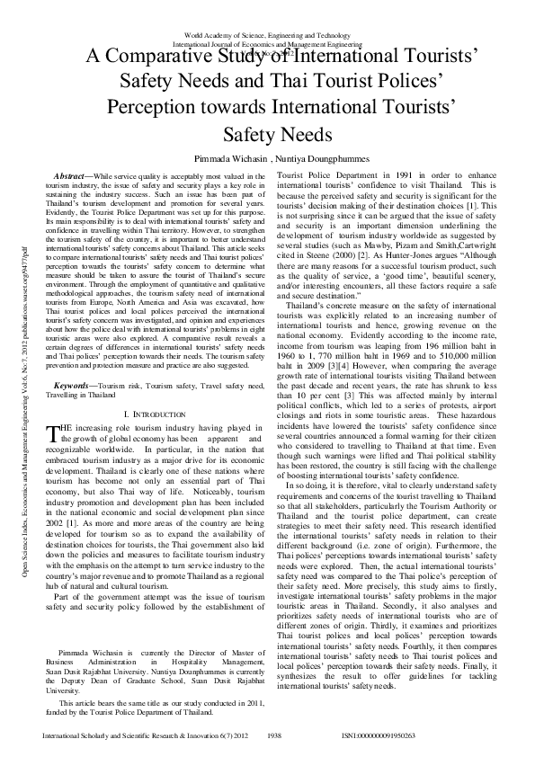 (PDF) A Comparative Study of International Tourists- Safety Needs and ...