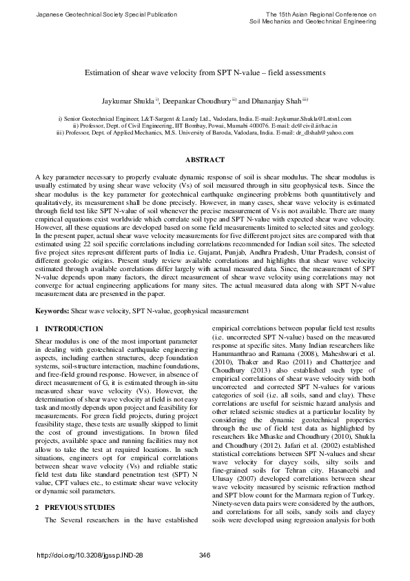 (PDF) Estimation of shear wave velocity from SPT N-value - field ...