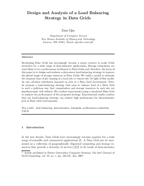 (PDF) Design and analysis of a load balancing strategy in Data Grids