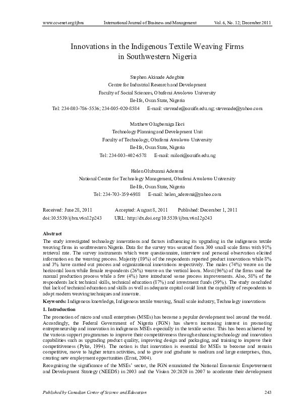 (PDF) Innovations in the Indigenous Textile Weaving Firms helen