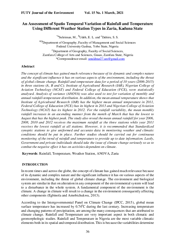 (PDF) An Assessment of Spatio Temporal Variation of Rainfall and ...