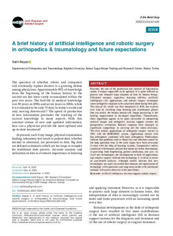 (PDF) A brief history of artificial intelligence and robotic surgery in ...