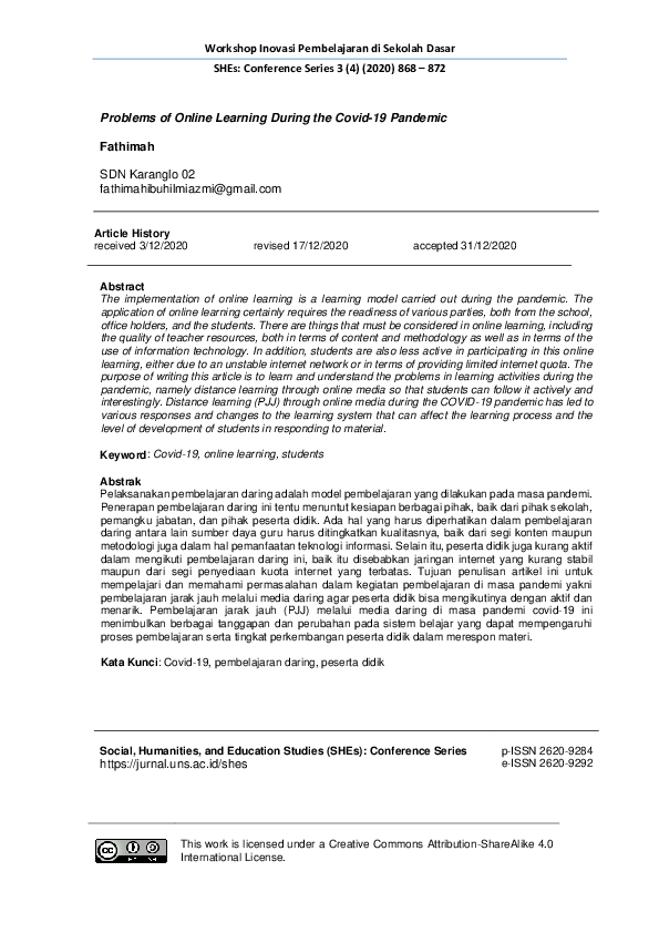 (PDF) Problems of Online Learning During the Covid-19 Pandemic