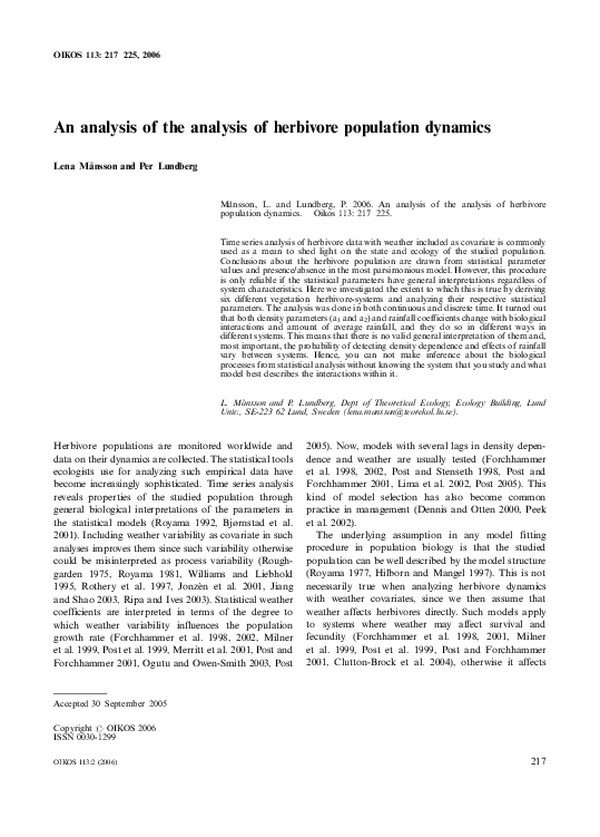 (PDF) An analysis of the analysis of herbivore population dynamics