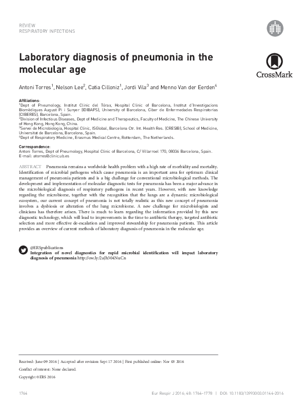 (PDF) Laboratory diagnosis of pneumonia in the molecular age