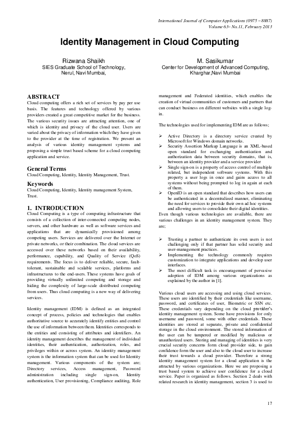 (PDF) Identity Management in Cloud Computing
