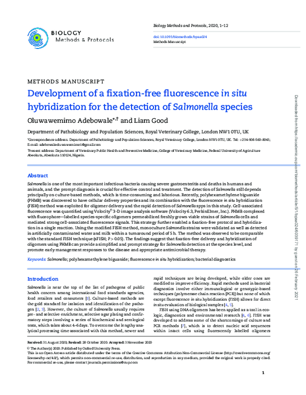(PDF) Development of a fixationfree fluorescence in situ hybridization