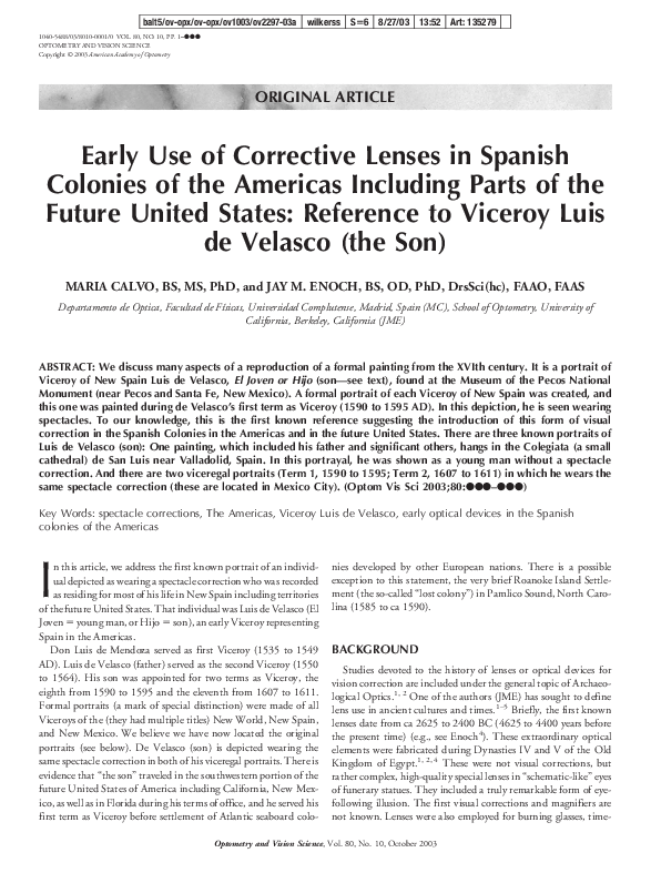 (PDF) Early use of corrective lenses in Spanish Colonies of the